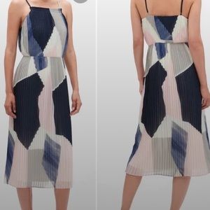 Banana Republic Blue Pink Geometric Colorblock Pleated Midi Dress